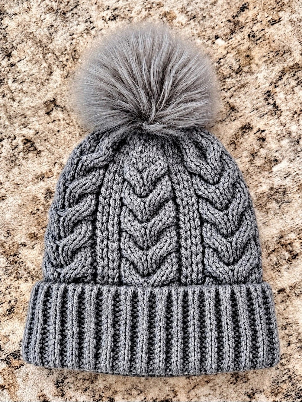 Cable Knit Pom Beanie in Gray Like New